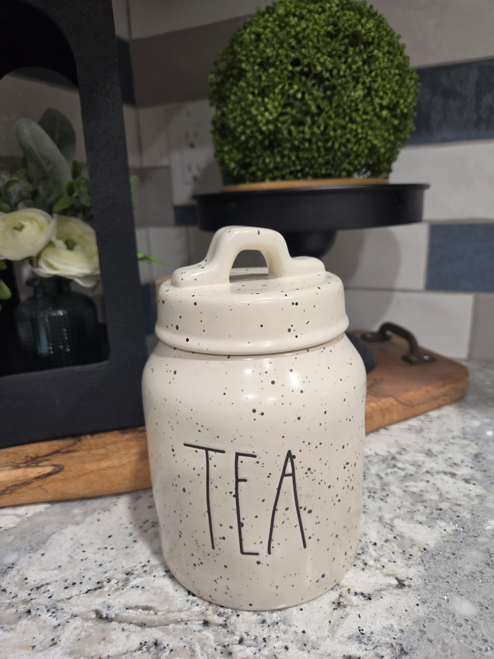Rae Dunn Cream Speckled Tea Canister 7in
